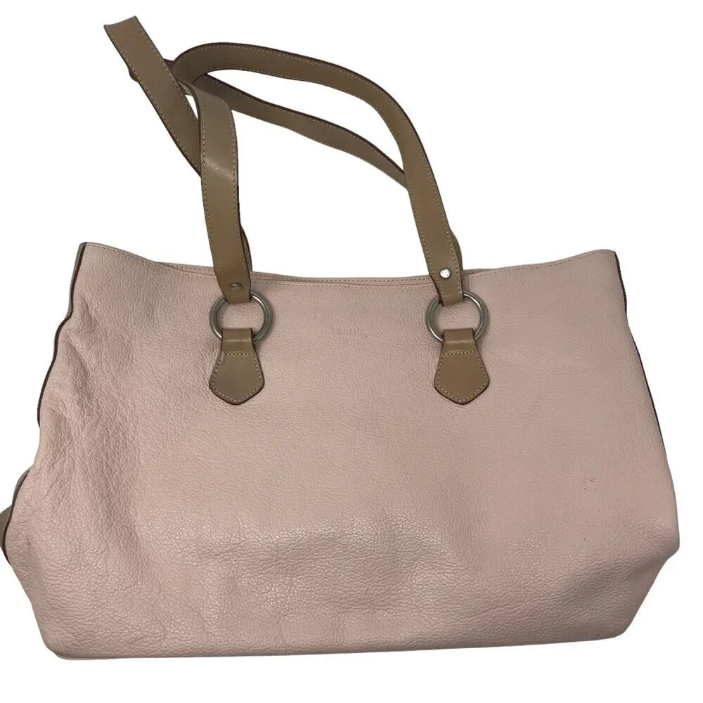 I. Santi Pink Tote Bag Genuine Leather Large Tan Handles Made in Italy